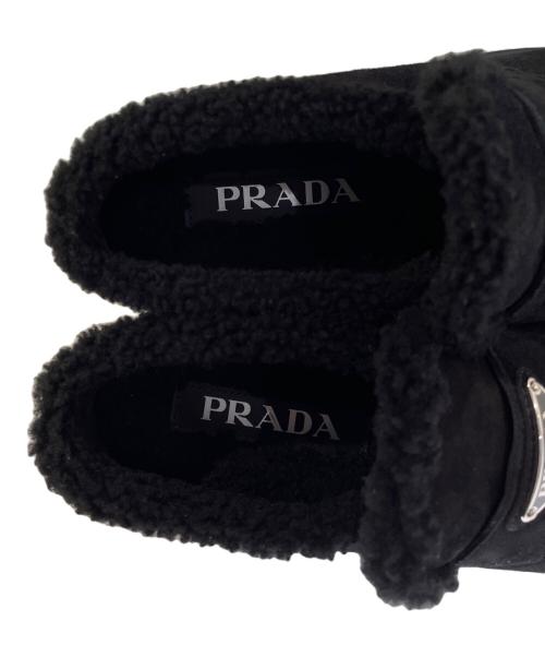 PRADA（プラダ）PRADA (プラダ) トライアングルロゴムートンシューズ ブラック サイズ:36 1/2の古着・服飾アイテム
