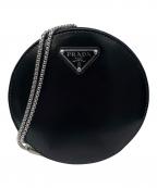 PRADAプラダ）の古着「トライアングルロゴサークルポーチ」｜ブラック×シルバー金具