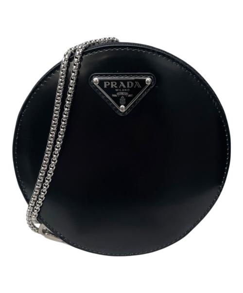 PRADA（プラダ）PRADA (プラダ) トライアングルロゴサークルポーチ ブラック×シルバー金具の古着・服飾アイテム
