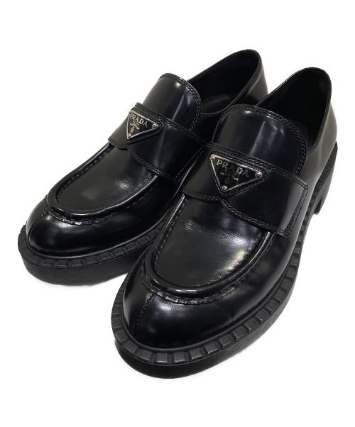 PRADA（プラダ）PRADA (プラダ) チョコレートブラッシュドレザー ローファー ブラック サイズ:37の古着・服飾アイテム