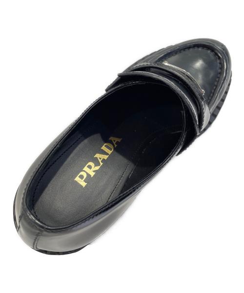 PRADA（プラダ）PRADA (プラダ) チョコレートブラッシュドレザー ローファー ブラック サイズ:37の古着・服飾アイテム