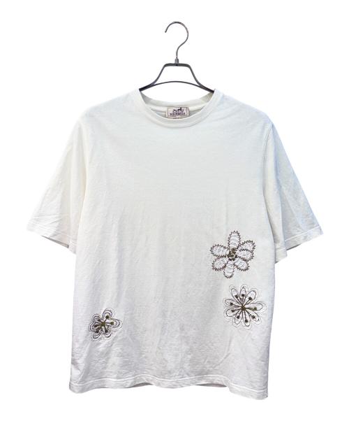 HERMES（エルメス）HERMES (エルメス) フラワー刺繍Tシャツ ホワイト サイズ:Mの古着・服飾アイテム