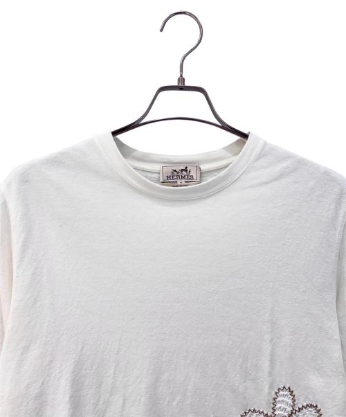 HERMES（エルメス）HERMES (エルメス) フラワー刺繍Tシャツ ホワイト サイズ:Mの古着・服飾アイテム