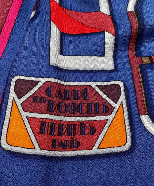 HERMES（エルメス）HERMES (エルメス) シルクスカーフ《Carre en Boucles(カレ・アン・ブックル)》 ネイビー×ボルドー サイズ:140の古着・服飾アイテム