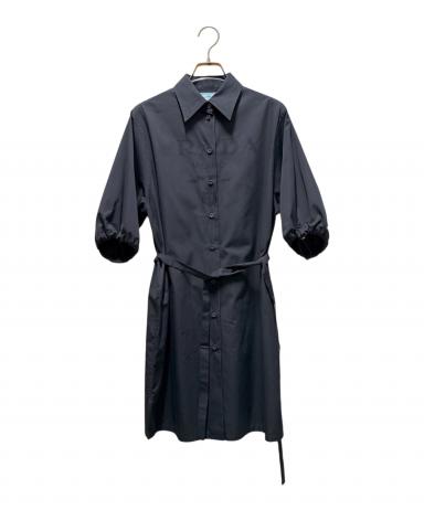 PRADA ブラック ノースリーブ シャツワンピース　36サイズ PRADA（プラダ） 良品 コミックプリント レオパード柄襟 ノースリーブ