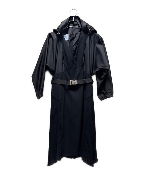 PRADA（プラダ）PRADA (プラダ) ベルテッドサイドプリーツワンピース ブラック サイズ:36の古着・服飾アイテム