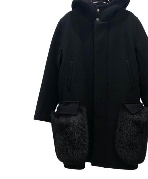 DRAWER（ドゥロワー）DRAWER (ドゥロワー) ファーポケットウールコート ブラック サイズ:38の古着・服飾アイテム