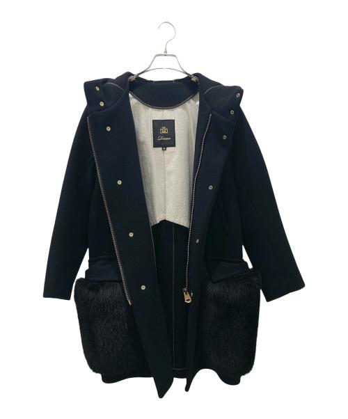 DRAWER（ドゥロワー）DRAWER (ドゥロワー) ファーポケットウールコート ブラック サイズ:38の古着・服飾アイテム