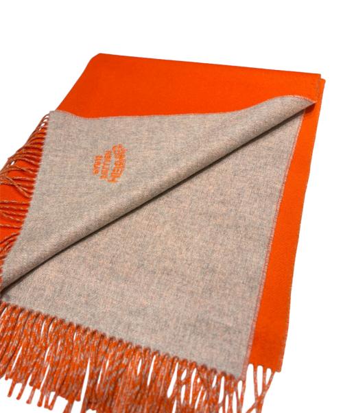 HERMES（エルメス）HERMES (エルメス) ダブルフェイスカシミヤストール オレンジ×ベージュの古着・服飾アイテム