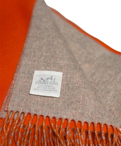 HERMES（エルメス）HERMES (エルメス) ダブルフェイスカシミヤストール オレンジ×ベージュの古着・服飾アイテム