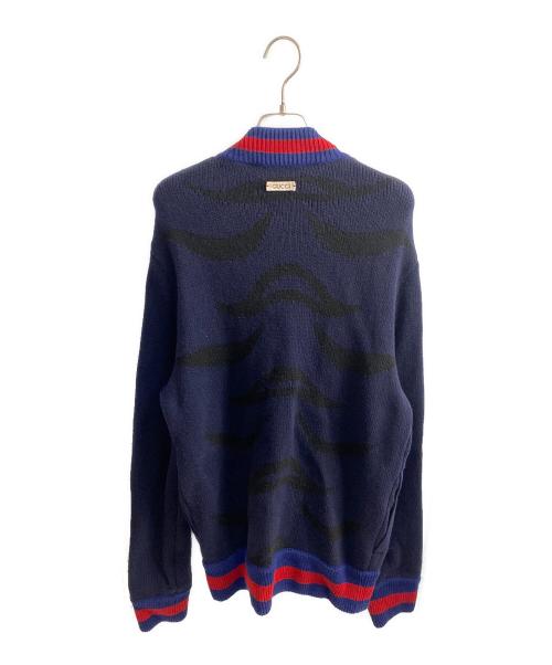 GUCCI（グッチ）GUCCI (グッチ) タイガーニットジャケット ネイビー×レッド サイズ:Mの古着・服飾アイテム