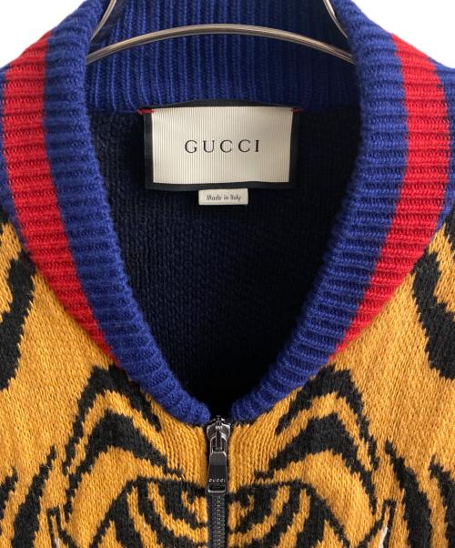 GUCCI（グッチ）GUCCI (グッチ) タイガーニットジャケット ネイビー×レッド サイズ:Mの古着・服飾アイテム