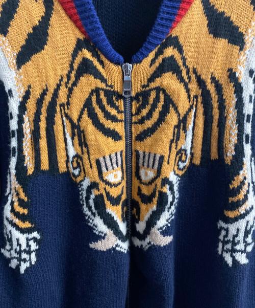 GUCCI（グッチ）GUCCI (グッチ) タイガーニットジャケット ネイビー×レッド サイズ:Mの古着・服飾アイテム