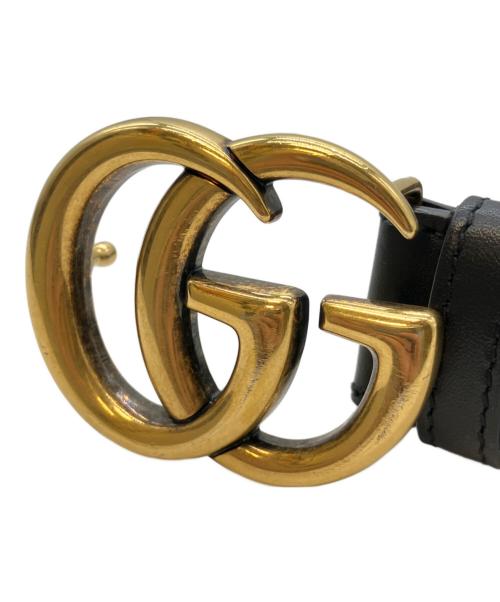 GUCCI（グッチ）GUCCI (グッチ) ダブルG スリムベルト ブラック×ゴールド サイズ:70の古着・服飾アイテム