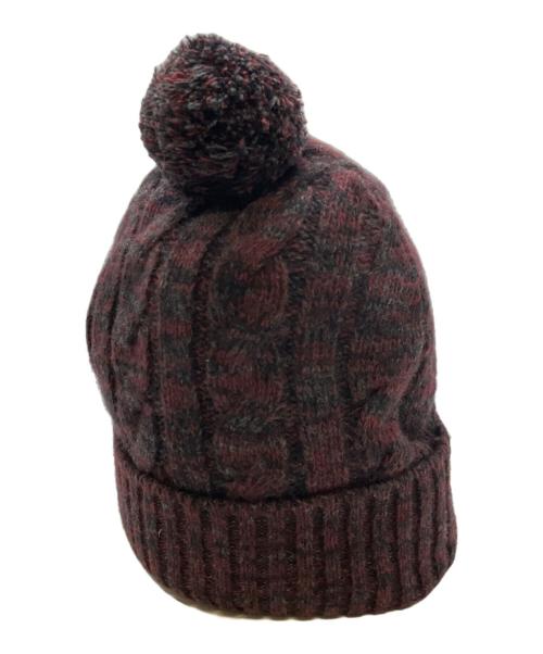 PRADA（プラダ）PRADA (プラダ) Wool Blend Ribbed Knit Beanie/ニット帽 レッド×ブラック サイズ:Mの古着・服飾アイテム