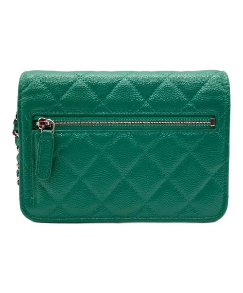CHANEL（シャネル）CHANEL (シャネル) Matelassé Caviar Skin Chain Shoulder Wallet/マトラッセキャビアスキン ショルダーウォレット グリーン×シルバー金具 サイズ:-の古着・服飾アイテム