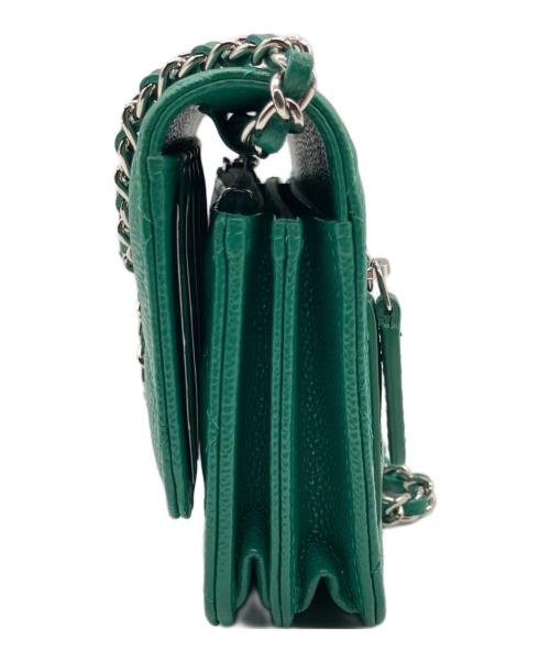 CHANEL（シャネル）CHANEL (シャネル) Matelassé Caviar Skin Chain Shoulder Wallet/マトラッセキャビアスキン ショルダーウォレット グリーン×シルバー金具 サイズ:-の古着・服飾アイテム