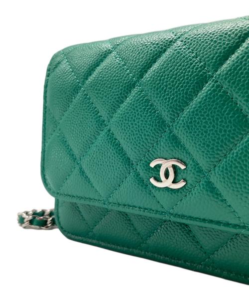 CHANEL（シャネル）CHANEL (シャネル) Matelassé Caviar Skin Chain Shoulder Wallet/マトラッセキャビアスキン ショルダーウォレット グリーン×シルバー金具 サイズ:-の古着・服飾アイテム
