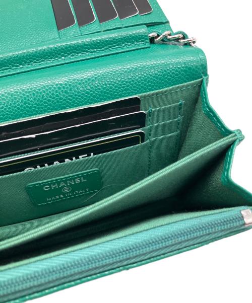 CHANEL（シャネル）CHANEL (シャネル) Matelassé Caviar Skin Chain Shoulder Wallet/マトラッセキャビアスキン ショルダーウォレット グリーン×シルバー金具 サイズ:-の古着・服飾アイテム