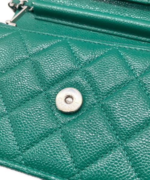 CHANEL（シャネル）CHANEL (シャネル) Matelassé Caviar Skin Chain Shoulder Wallet/マトラッセキャビアスキン ショルダーウォレット グリーン×シルバー金具 サイズ:-の古着・服飾アイテム