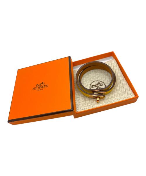 HERMES（エルメス）HERMES (エルメス) ミニ・ケリー ドゥブルトゥール / レザーブレスレット イエロー×ゴールド金具の古着・服飾アイテム