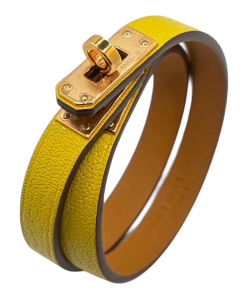 HERMES（エルメス）HERMES (エルメス) ミニ・ケリー ドゥブルトゥール / レザーブレスレット イエロー×ゴールド金具の古着・服飾アイテム