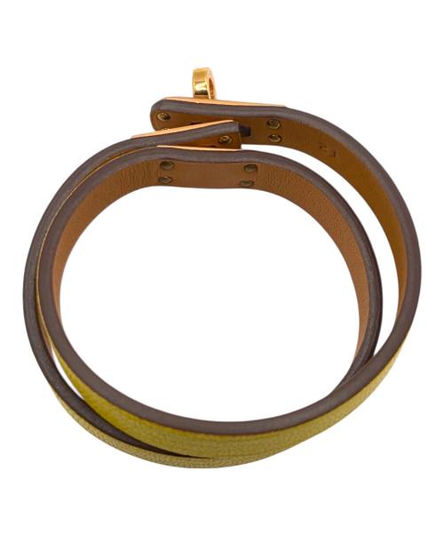 HERMES（エルメス）HERMES (エルメス) ミニ・ケリー ドゥブルトゥール / レザーブレスレット イエロー×ゴールド金具の古着・服飾アイテム