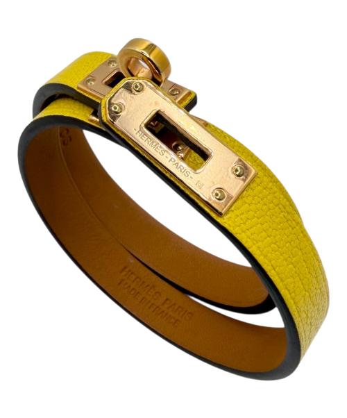 HERMES（エルメス）HERMES (エルメス) ミニ・ケリー ドゥブルトゥール / レザーブレスレット イエロー×ゴールド金具の古着・服飾アイテム