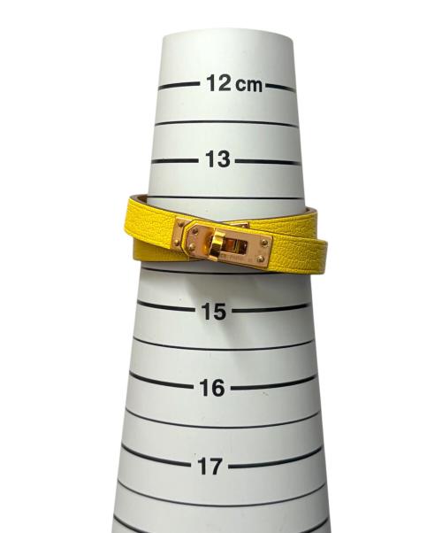 HERMES（エルメス）HERMES (エルメス) ミニ・ケリー ドゥブルトゥール / レザーブレスレット イエロー×ゴールド金具の古着・服飾アイテム