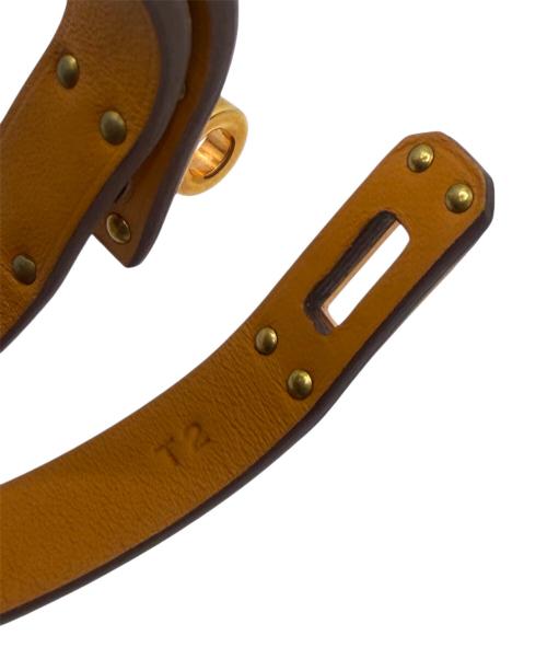HERMES（エルメス）HERMES (エルメス) ミニ・ケリー ドゥブルトゥール / レザーブレスレット イエロー×ゴールド金具の古着・服飾アイテム