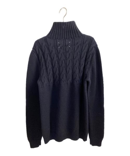 Maison Margiela（メゾンマルジェラ）Maison Margiela (メゾンマルジェラ) バックステッチハイネックケーブルウールニット ネイビー サイズ:Sの古着・服飾アイテム