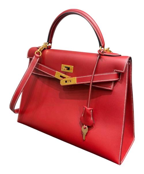 HERMES（エルメス）HERMES (エルメス) ケリー32 外縫い/ゴールド金具/ヴォーシャモニー/ルージュアッシュ/▢E刻印 ルージュアッシュ × ゴールド金具 サイズ:32の古着・服飾アイテム