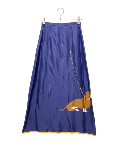 GUCCI（グッチ）GUCCI (グッチ) ドッグプリントシルクスカート ネイビー サイズ:36の古着・服飾アイテム