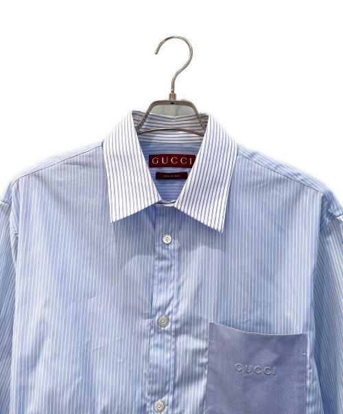 GUCCI（グッチ）GUCCI (グッチ) エンボスロゴストライプコットン シャツ スカイブルー サイズ:SIZE50の古着・服飾アイテム