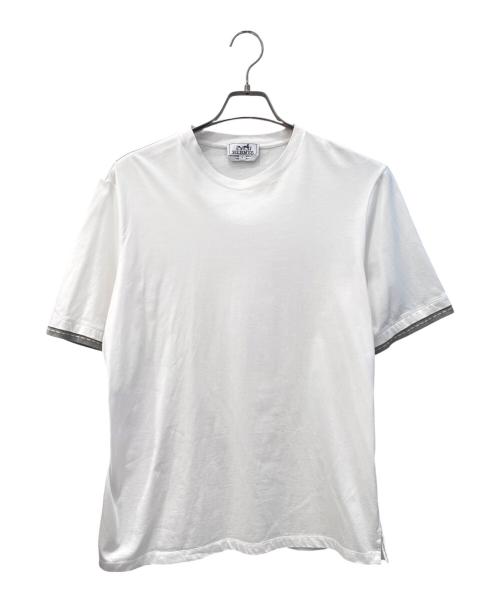 HERMES（エルメス）HERMES (エルメス) コットンクルーネックTシャツ ホワイト×グレー サイズ:Ｌの古着・服飾アイテム
