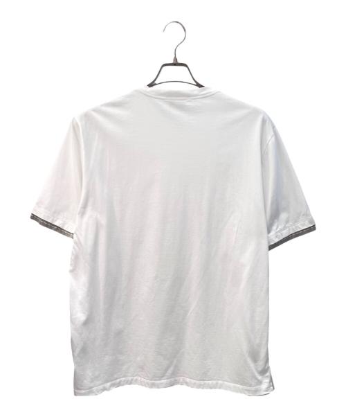 HERMES（エルメス）HERMES (エルメス) コットンクルーネックTシャツ ホワイト×グレー サイズ:Ｌの古着・服飾アイテム