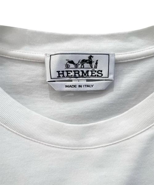 HERMES（エルメス）HERMES (エルメス) コットンクルーネックTシャツ ホワイト×グレー サイズ:Ｌの古着・服飾アイテム