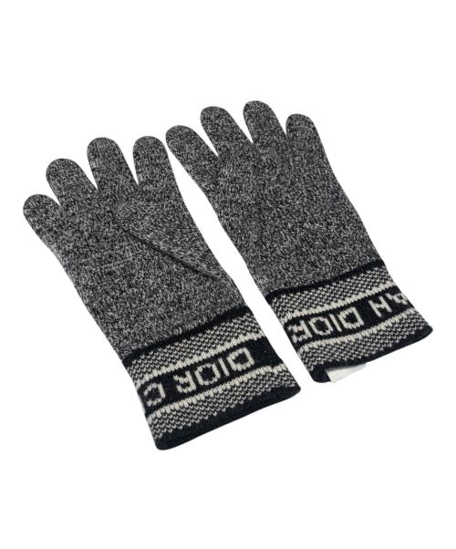 Christian Dior（クリスチャン ディオール）Christian Dior (クリスチャン ディオール)  ウール×カシミヤ ロゴ 手袋 グレーの古着・服飾アイテム