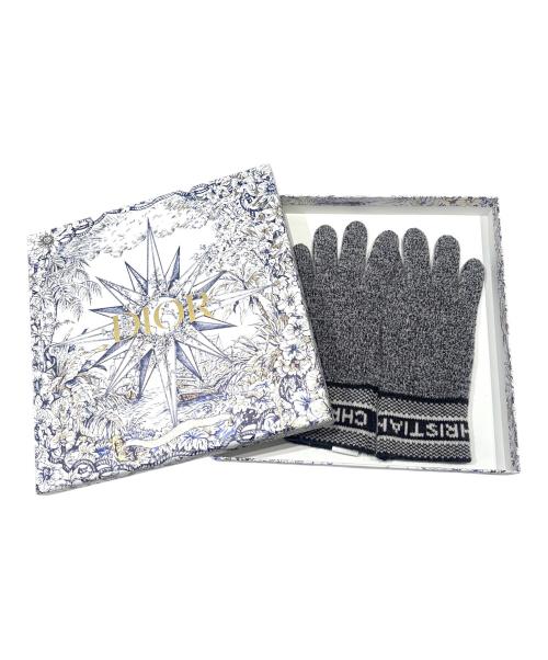 Christian Dior（クリスチャン ディオール）Christian Dior (クリスチャン ディオール)  ウール×カシミヤ ロゴ 手袋 グレーの古着・服飾アイテム