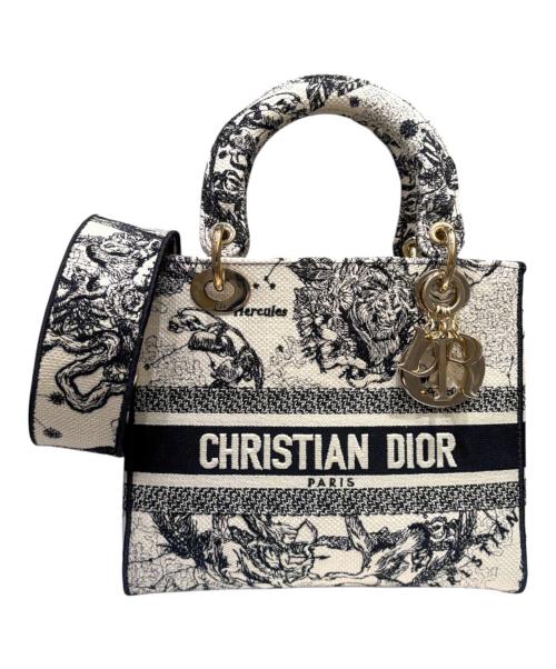Christian Dior（クリスチャン ディオール）Christian Dior (クリスチャン ディオール) Lady Dior D-Lite Medium  ホワイト×ブラック サイズ:ミディアムの古着・服飾アイテム