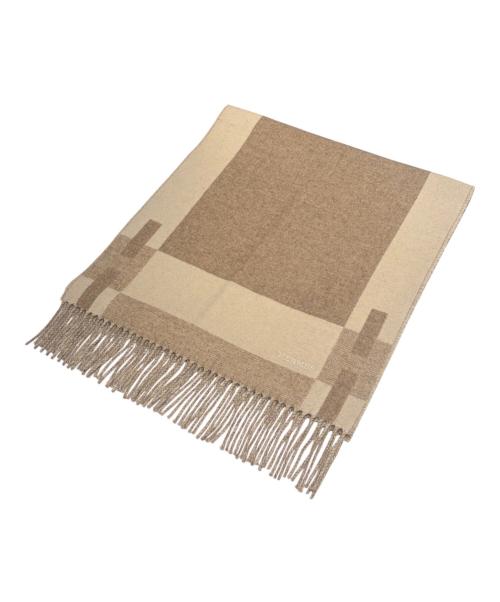 HERMES（エルメス）HERMES (エルメス) カシミヤマフラー Hパッサン ベージュ×ブラウンの古着・服飾アイテム