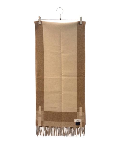 HERMES（エルメス）HERMES (エルメス) カシミヤマフラー Hパッサン ベージュ×ブラウンの古着・服飾アイテム