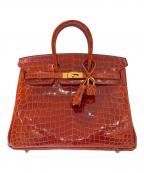 HERMESエルメス）の古着「Birkin25 Niloticus Crocodile バーキン25 ニロティカス リセ/X刻印/ブラウン系/ゴールド金具」｜ブラウン×G金具
