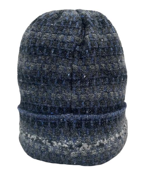 CHANEL（シャネル）CHANEL (シャネル) カシミヤ混ココマークニット帽 ブラック×ネイビーの古着・服飾アイテム