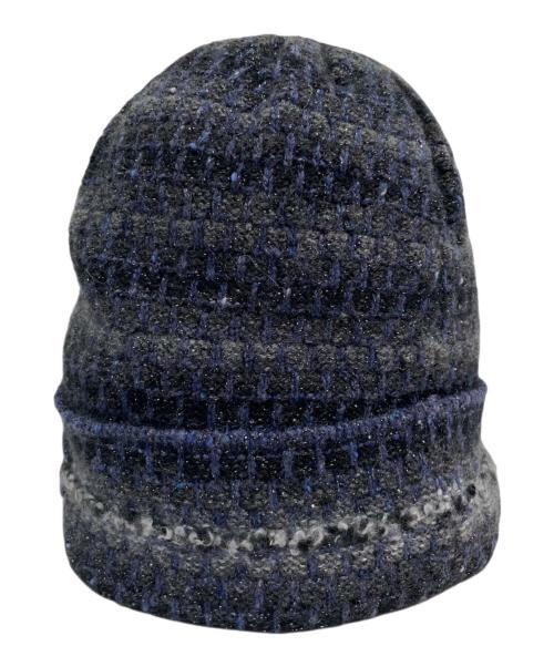 CHANEL（シャネル）CHANEL (シャネル) カシミヤ混ココマークニット帽 ブラック×ネイビーの古着・服飾アイテム