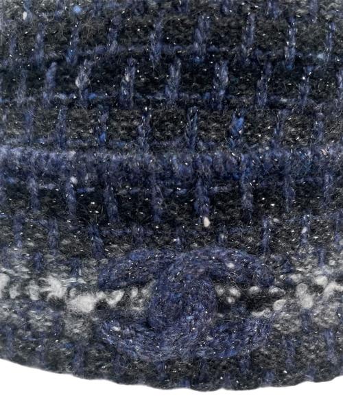 CHANEL（シャネル）CHANEL (シャネル) カシミヤ混ココマークニット帽 ブラック×ネイビーの古着・服飾アイテム
