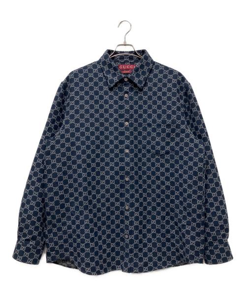 GUCCI（グッチ）GUCCI (グッチ) 25AW GG Brushed Flannel Shirt(GGブラッシュフランネルシャツ) ネイビー サイズ:54の古着・服飾アイテム