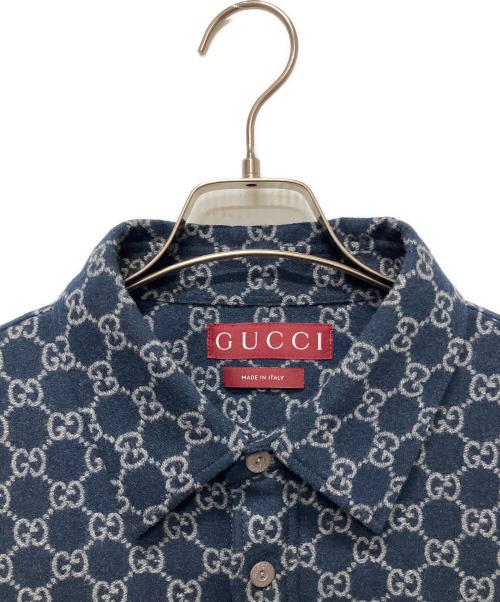 GUCCI（グッチ）GUCCI (グッチ) 25AW GG Brushed Flannel Shirt(GGブラッシュフランネルシャツ) ネイビー サイズ:54の古着・服飾アイテム
