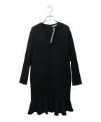 YOKO CHANヨーコチャン）の古着「パールデザインボトムフリルロングスリーブワンピース」｜ブラック