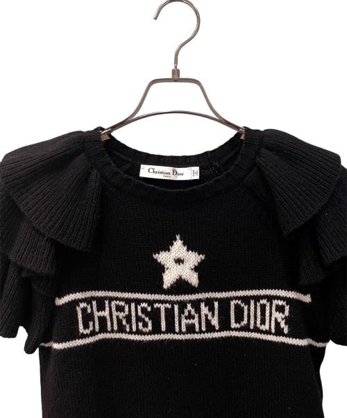 Christian Dior（クリスチャン ディオール）Christian Dior (クリスチャン ディオール) クロップド カシミヤ フリル ニット ブラック サイズ:40の古着・服飾アイテム